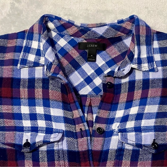 J.Crew Boyfriend flannel in Deep Sea Blue Plaid button down collared shirt - Picture 6 of 9